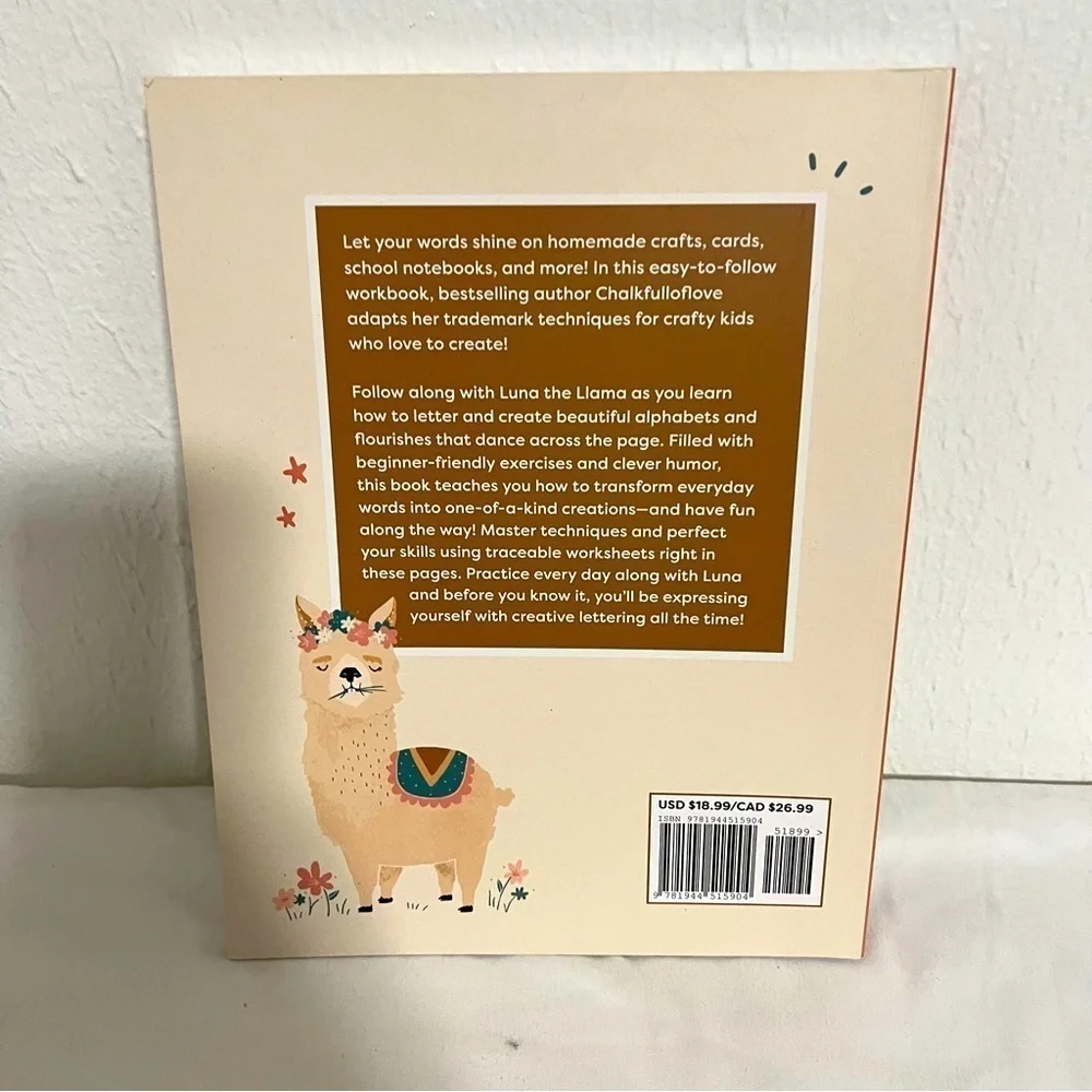 Learn to Letter Luna the Llama Interactive Children Workbook Hand Lettering New